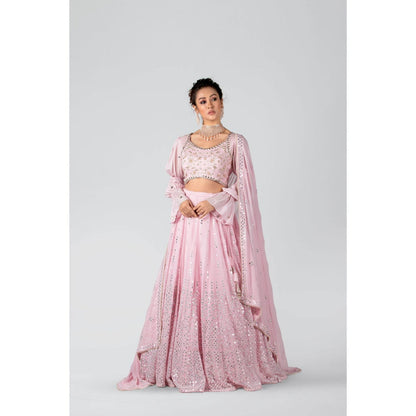 Suruchi Parakh Womens Pink Mirror Work Blouse with Lehenga and Dupatta (Set of 3)