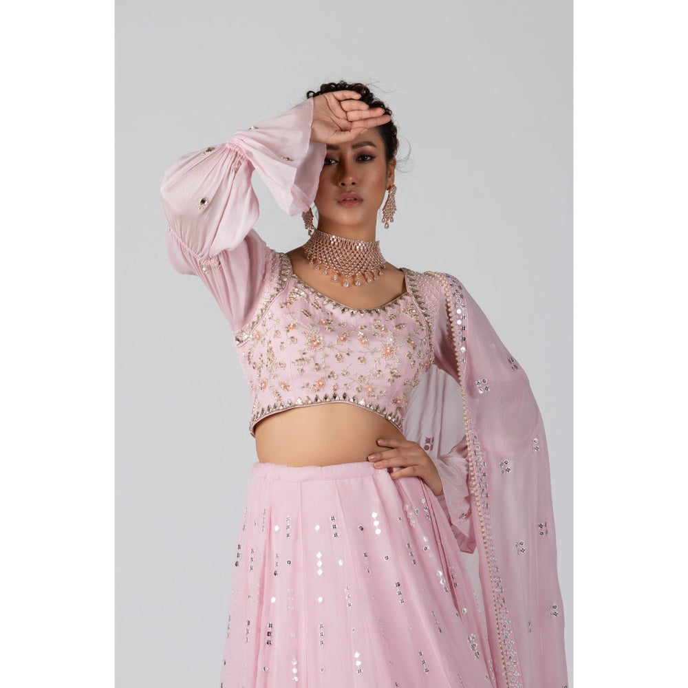 Suruchi Parakh Womens Pink Mirror Work Blouse with Lehenga and Dupatta (Set of 3)