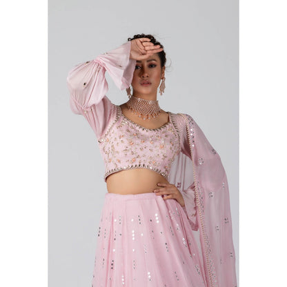Suruchi Parakh Womens Pink Mirror Work Blouse with Lehenga and Dupatta (Set of 3)