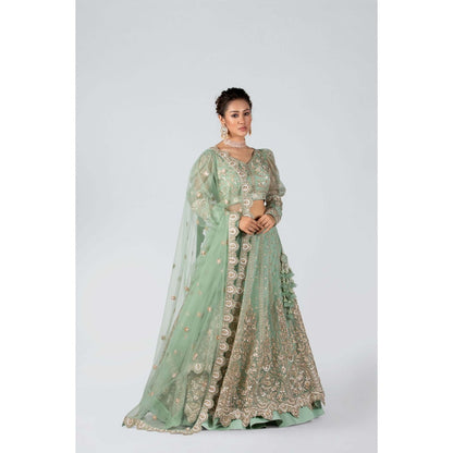 Suruchi Parakh Womens Green Embellished Blouse with Lehenga and Dupatta (Set of 3)