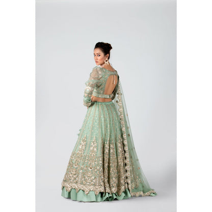 Suruchi Parakh Womens Green Embellished Blouse with Lehenga and Dupatta (Set of 3)