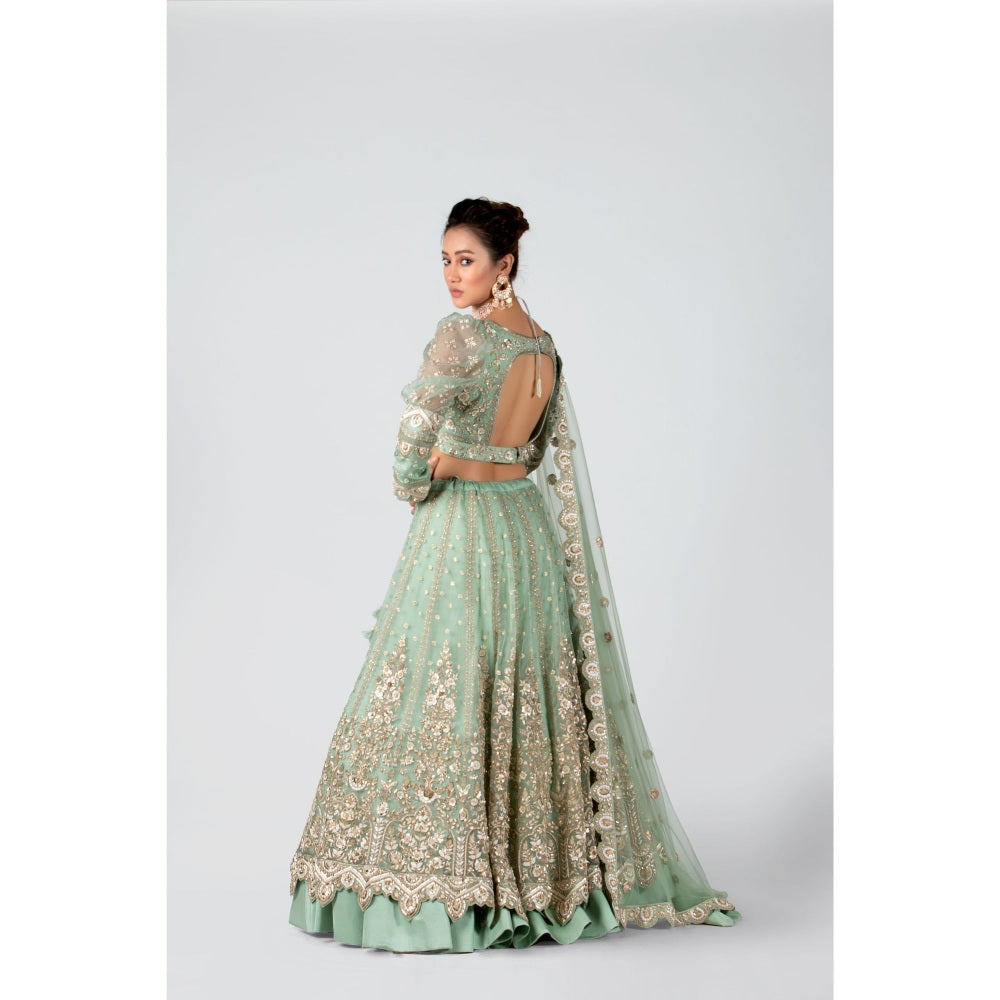 Suruchi Parakh Womens Green Embellished Blouse with Lehenga and Dupatta (Set of 3)