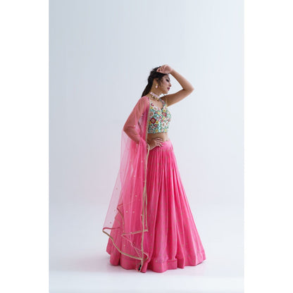 Suruchi Parakh Womens Embellished Blouse with Lehenga and Dupatta (Set of 3)