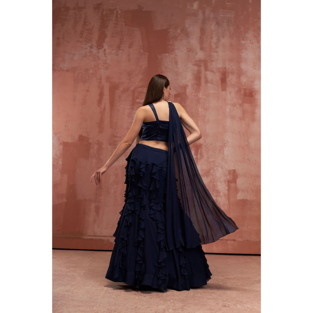 Suruchi Parakh Womens Navy Blue Embellished Top and Skirt (Set of 2)