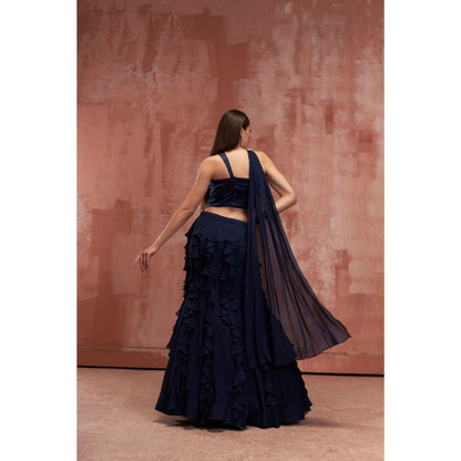 Suruchi Parakh Womens Navy Blue Embellished Top and Skirt (Set of 2)