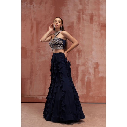 Suruchi Parakh Womens Navy Blue Embellished Top and Skirt (Set of 2)
