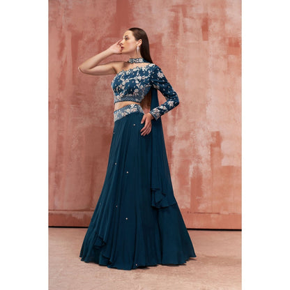 Suruchi Parakh Teal Womens Embellished Blouse with Lehenga and Dupatta (Set of 3)