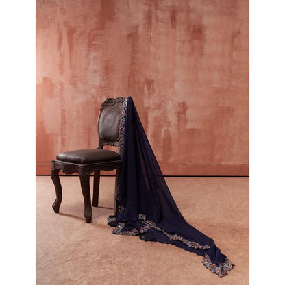 Suruchi Parakh Navy Blue Womens Embellished Blouse with Lehenga and Dupatta (Set of 3)