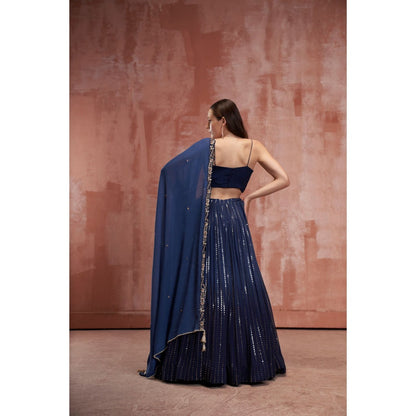 Suruchi Parakh Navy Blue Womens Embellished Blouse with Lehenga and Dupatta (Set of 3)