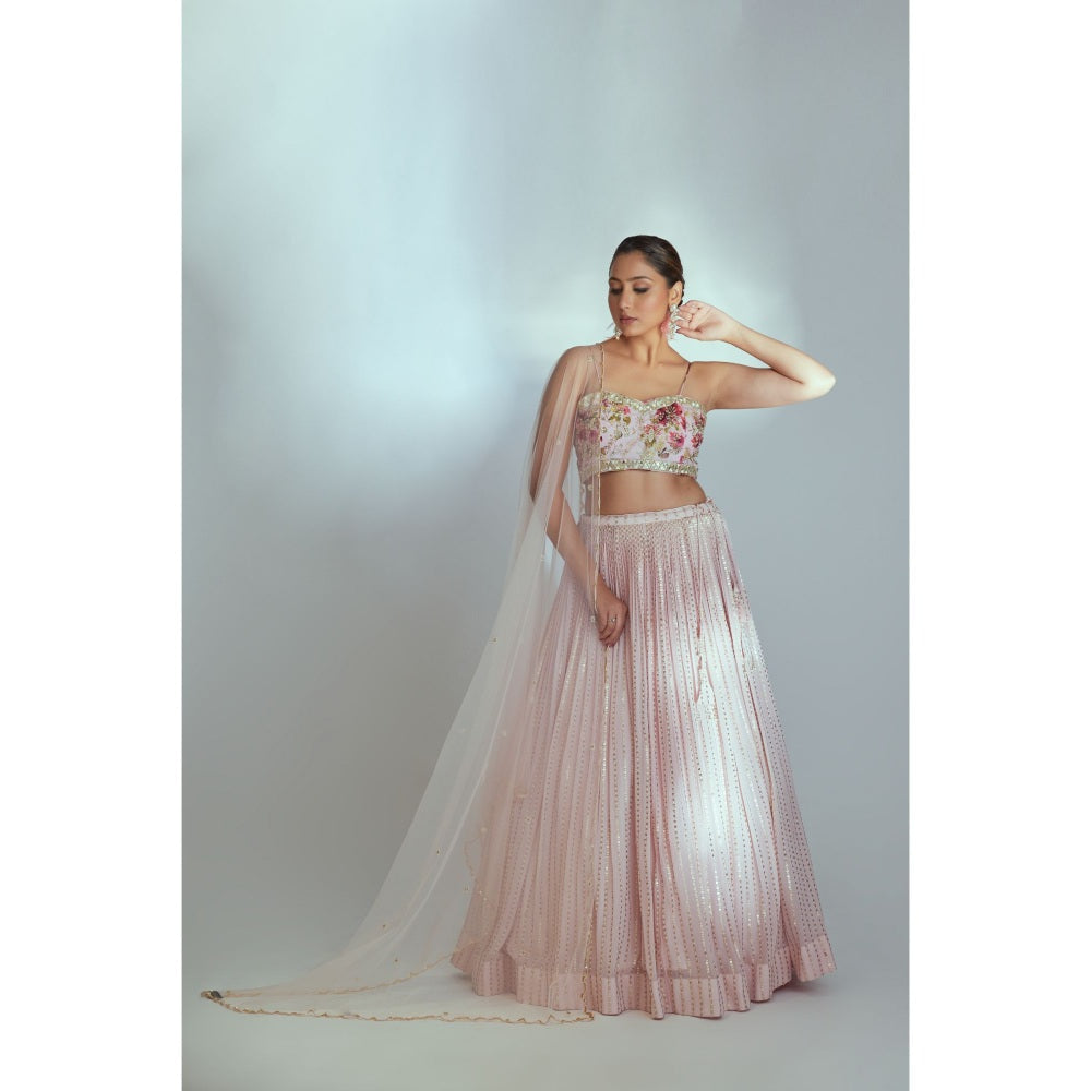 Suruchi Parakh Pink Womens Floral Print Blouse with Lehenga and Dupatta (Set of 3)