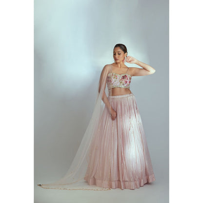 Suruchi Parakh Pink Womens Floral Print Blouse with Lehenga and Dupatta (Set of 3)