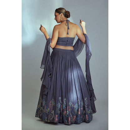 Suruchi Parakh Blue Womens Embellished Blouse with Lehenga and Dupatta (Set of 3)