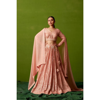 Suruchi Parakh Womens Pink Embellished Blouse with Lehenga and Dupatta (Set of 3)