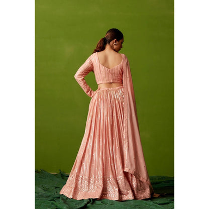 Suruchi Parakh Womens Pink Embellished Blouse with Lehenga and Dupatta (Set of 3)
