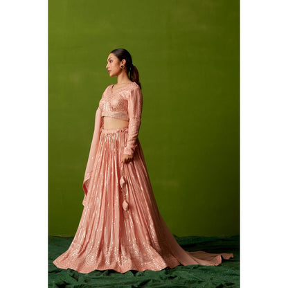 Suruchi Parakh Womens Pink Embellished Blouse with Lehenga and Dupatta (Set of 3)