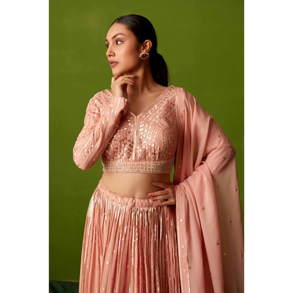 Suruchi Parakh Womens Pink Embellished Blouse with Lehenga and Dupatta (Set of 3)
