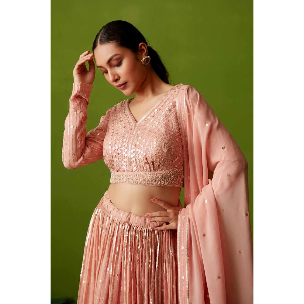 Suruchi Parakh Womens Pink Embellished Blouse with Lehenga and Dupatta (Set of 3)
