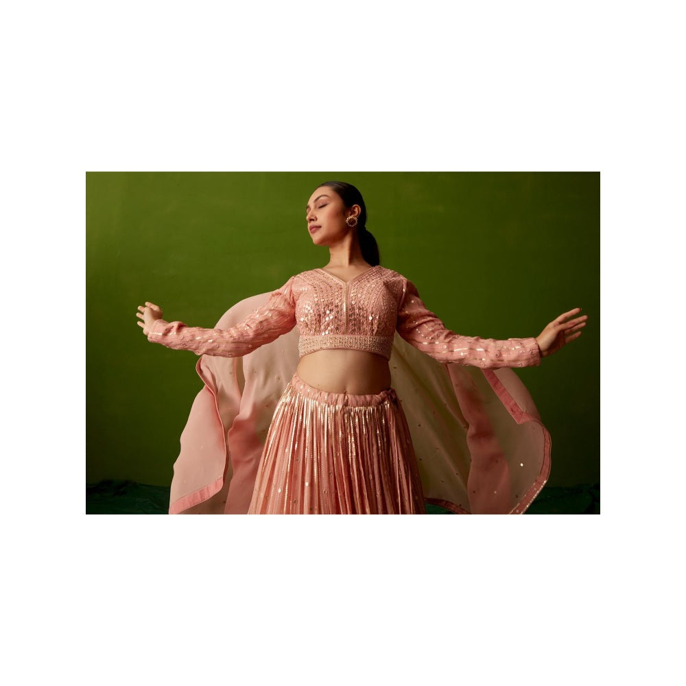Suruchi Parakh Womens Pink Embellished Blouse with Lehenga and Dupatta (Set of 3)