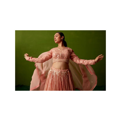 Suruchi Parakh Womens Pink Embellished Blouse with Lehenga and Dupatta (Set of 3)