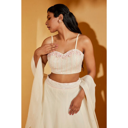 Suruchi Parakh Womens Off white Embellished Blouse with Lehenga and Dupatta (Set of 3)