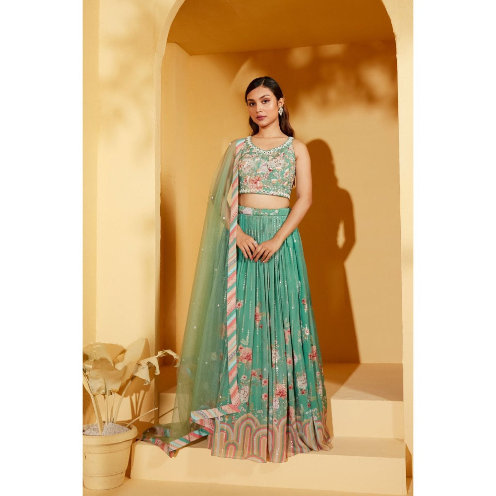 Suruchi Parakh Womens Green Embellished Blouse with Lehenga and Dupatta (Set of 3)