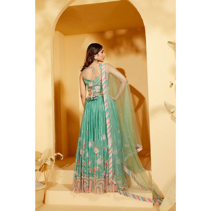 Suruchi Parakh Womens Green Embellished Blouse with Lehenga and Dupatta (Set of 3)