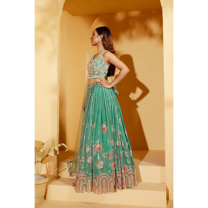 Suruchi Parakh Womens Green Embellished Blouse with Lehenga and Dupatta (Set of 3)