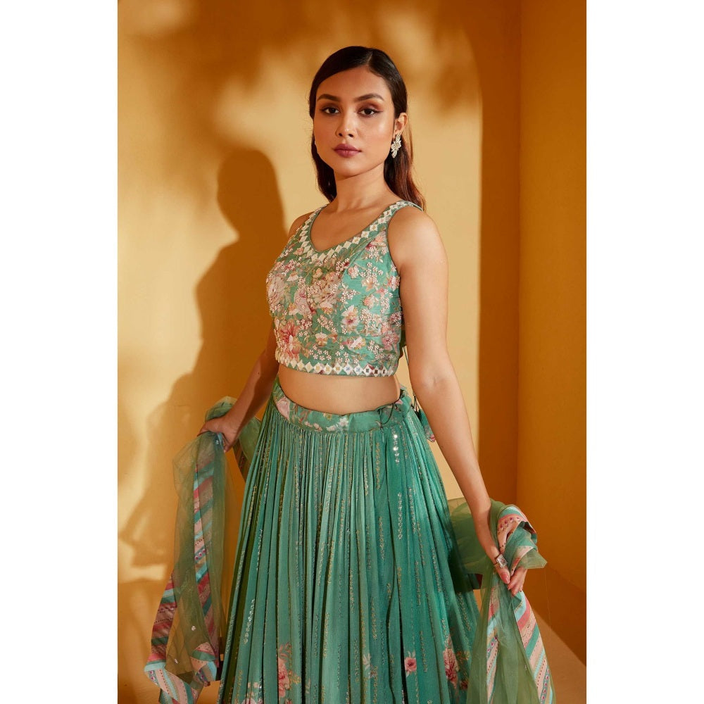 Suruchi Parakh Womens Green Embellished Blouse with Lehenga and Dupatta (Set of 3)