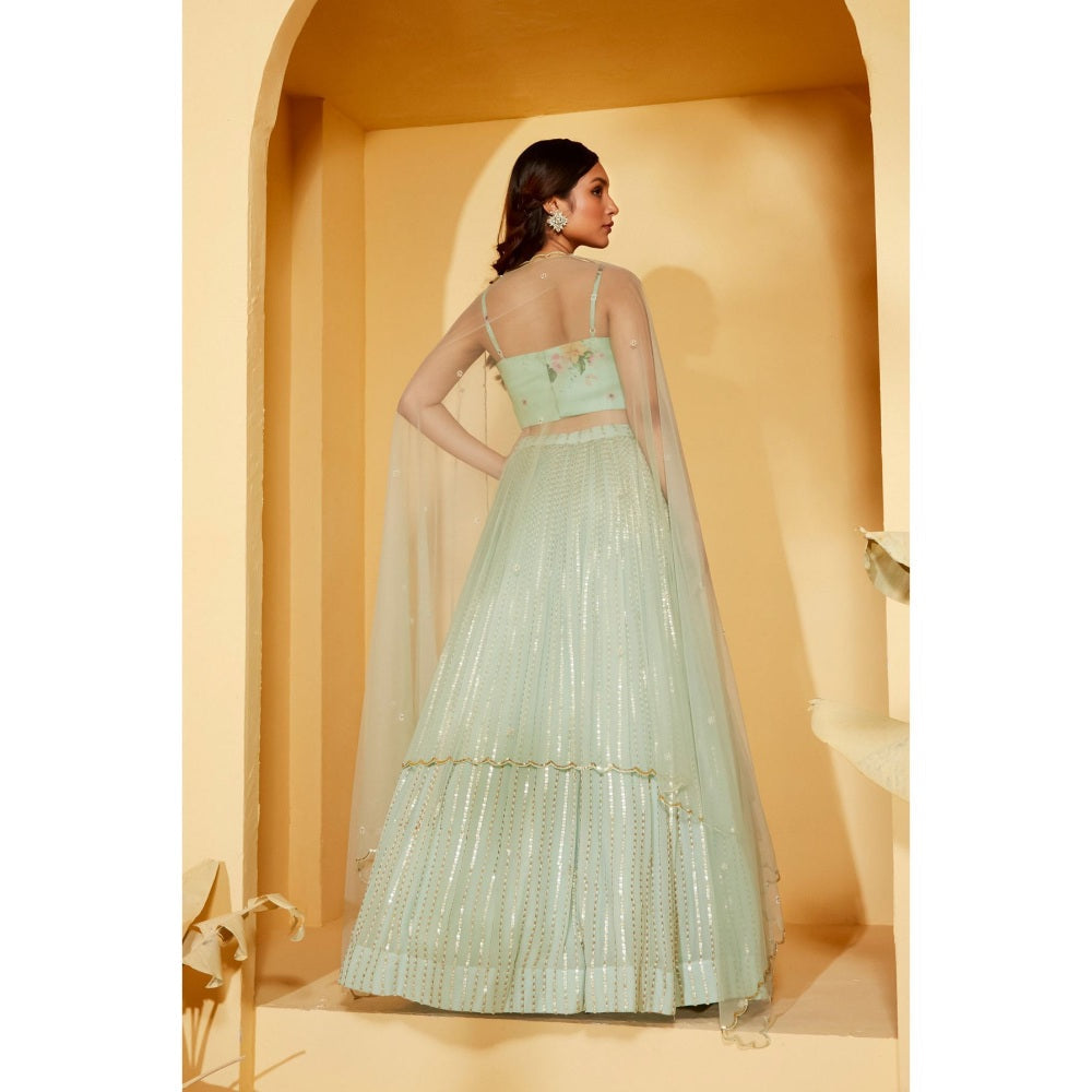 Suruchi Parakh Womens Green Embellished Blouse with Lehenga and Dupatta (Set of 3)