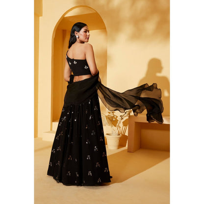 Suruchi Parakh Womens Black Embellished Blouse with Lehenga and Dupatta (Set of 3)