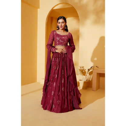 Suruchi Parakh Womens Embellished Blouse with Lehenga and Dupatta (Set of 3)