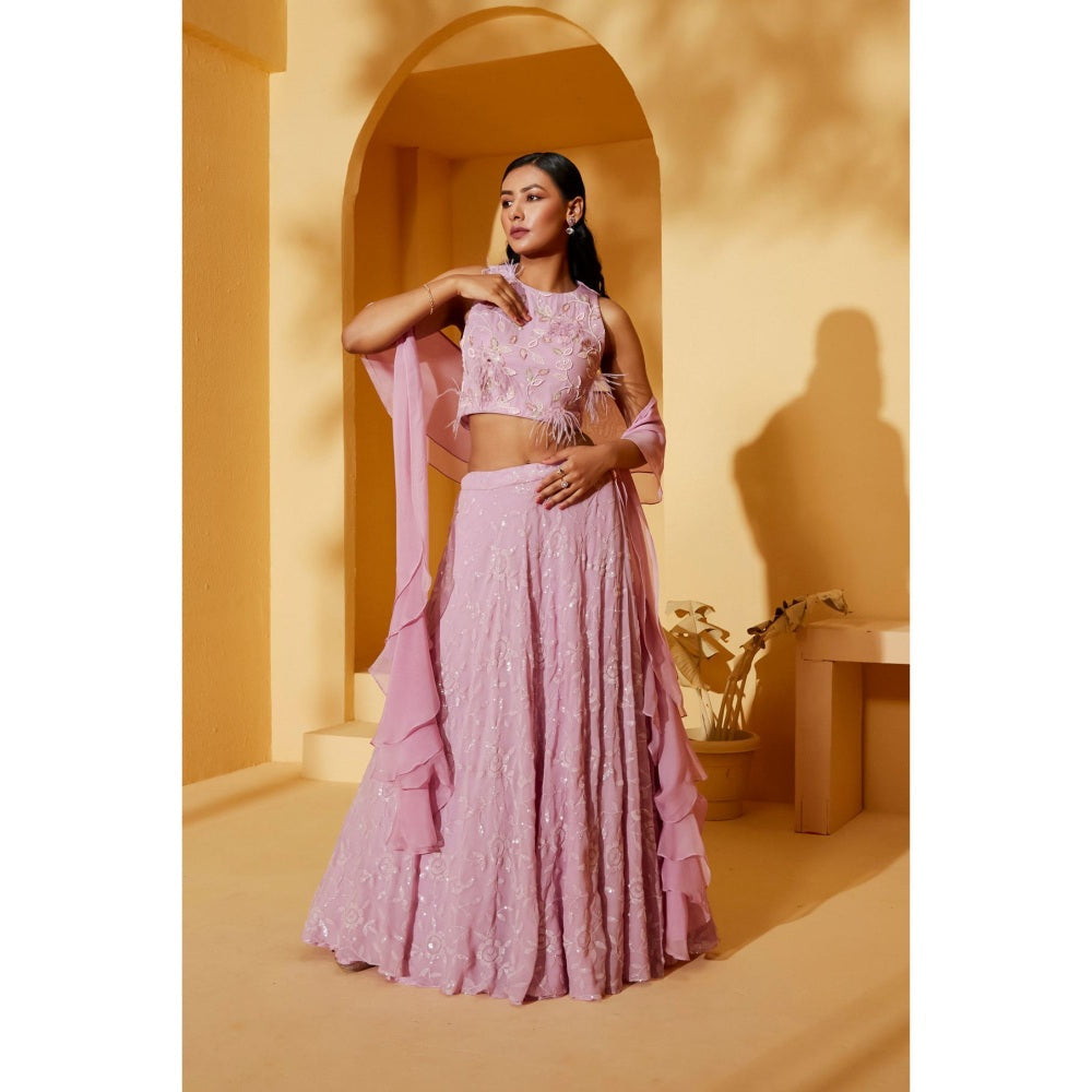 Suruchi Parakh Womens Lavender Embellished Blouse with Lehenga and Dupatta (Set of 3)