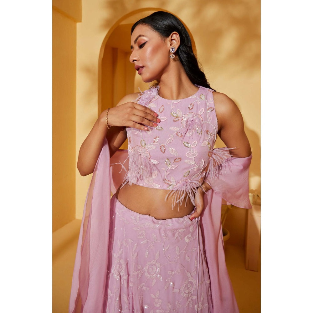 Suruchi Parakh Womens Lavender Embellished Blouse with Lehenga and Dupatta (Set of 3)