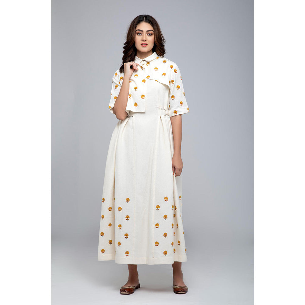 S & V designs Yellow Floral Embroidered Maxi Dress with Attached Jacket