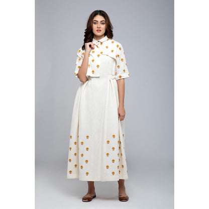 S & V designs Yellow Floral Embroidered Maxi Dress with Attached Jacket