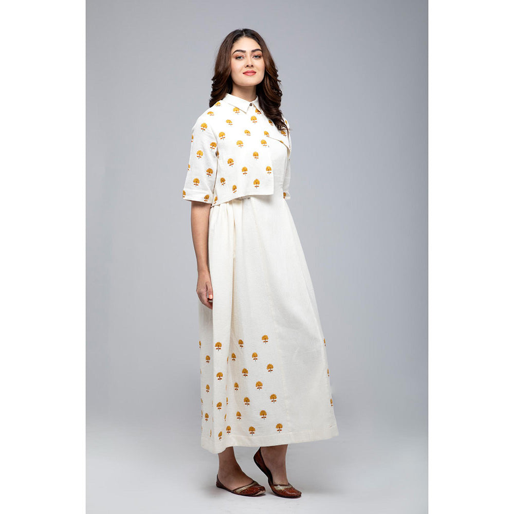 S & V designs Yellow Floral Embroidered Maxi Dress with Attached Jacket
