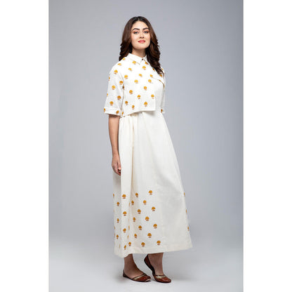 S & V designs Yellow Floral Embroidered Maxi Dress with Attached Jacket