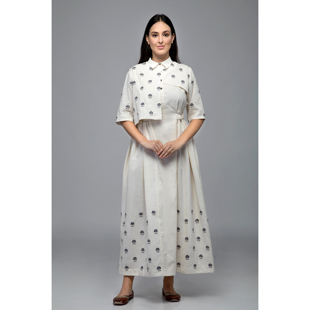 S & V designs Blue Floral Embroidered Maxi Dress with Attached Jacket