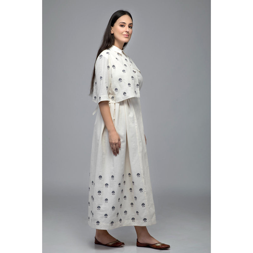 S & V designs Blue Floral Embroidered Maxi Dress with Attached Jacket