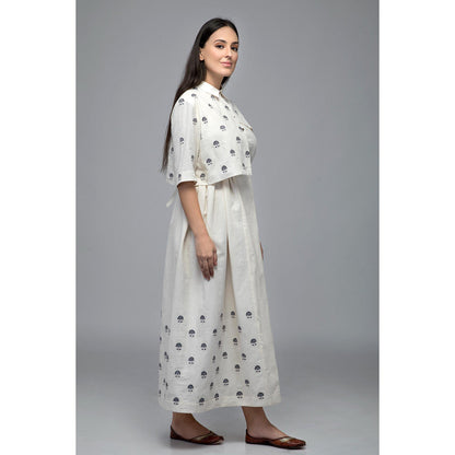 S & V designs Blue Floral Embroidered Maxi Dress with Attached Jacket