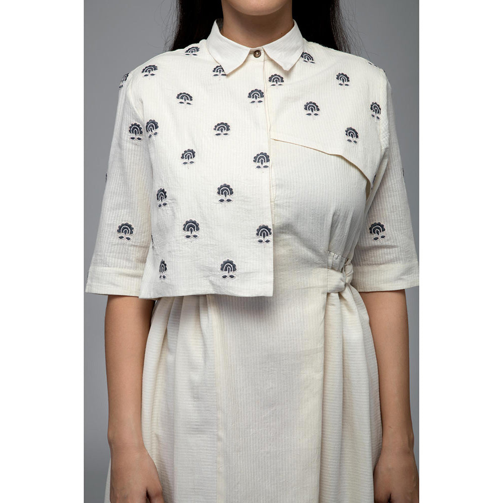 S & V designs Blue Floral Embroidered Maxi Dress with Attached Jacket