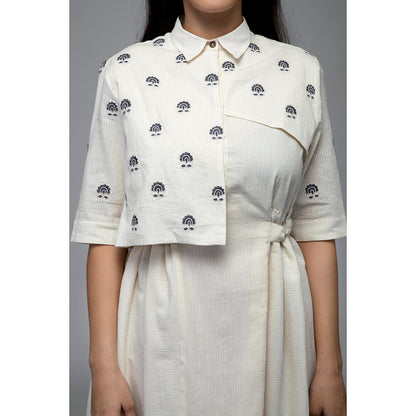 S & V designs Blue Floral Embroidered Maxi Dress with Attached Jacket