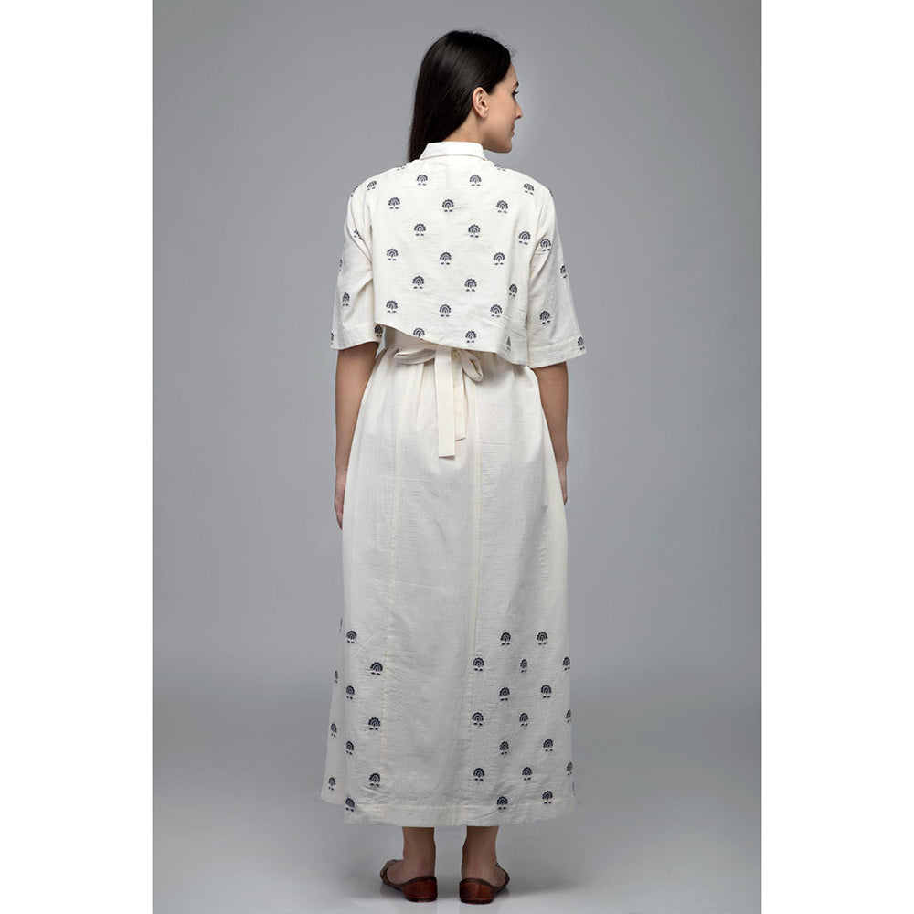 S & V designs Blue Floral Embroidered Maxi Dress with Attached Jacket