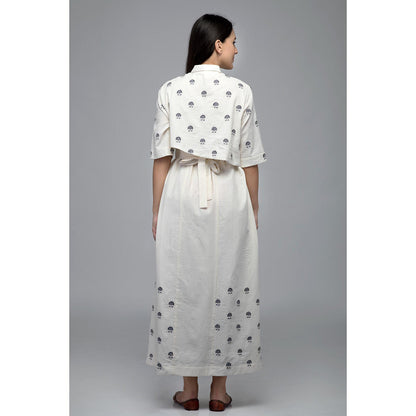 S & V designs Blue Floral Embroidered Maxi Dress with Attached Jacket