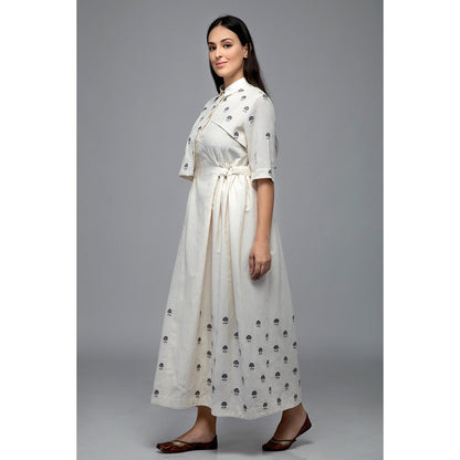 S & V designs Blue Floral Embroidered Maxi Dress with Attached Jacket