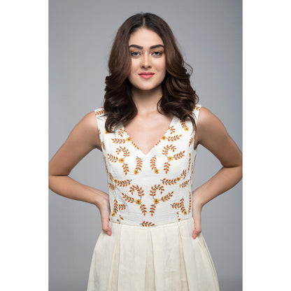 S & V designs Yellow Sleeveless Embroidered Maxi Dress