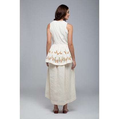 S & V designs Yellow High-Low Sleeveless Embroidered Midi Dress