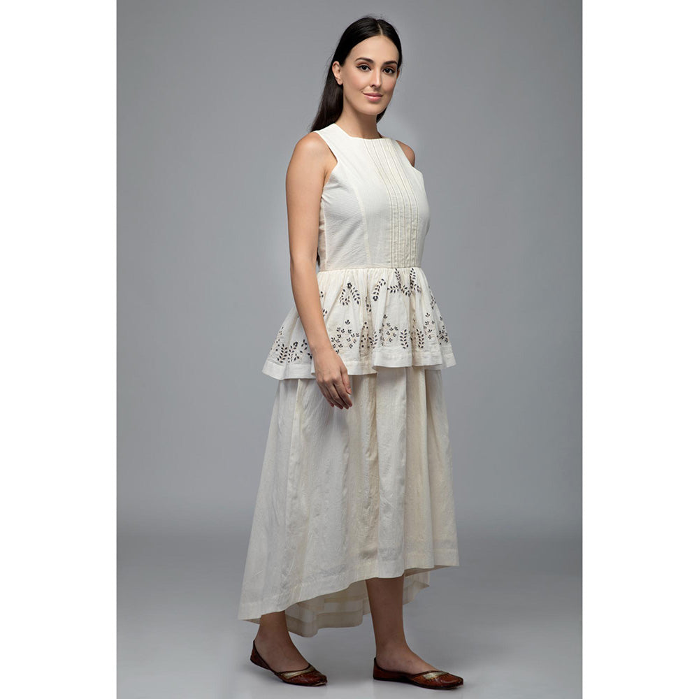 S & V designs Blue High-Low Sleeveless Embroidered Midi Dress
