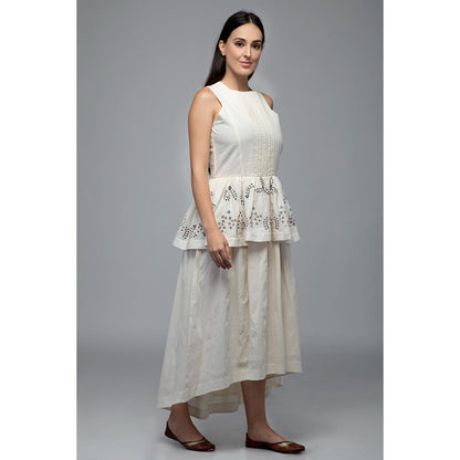 S & V designs Blue High-Low Sleeveless Embroidered Midi Dress