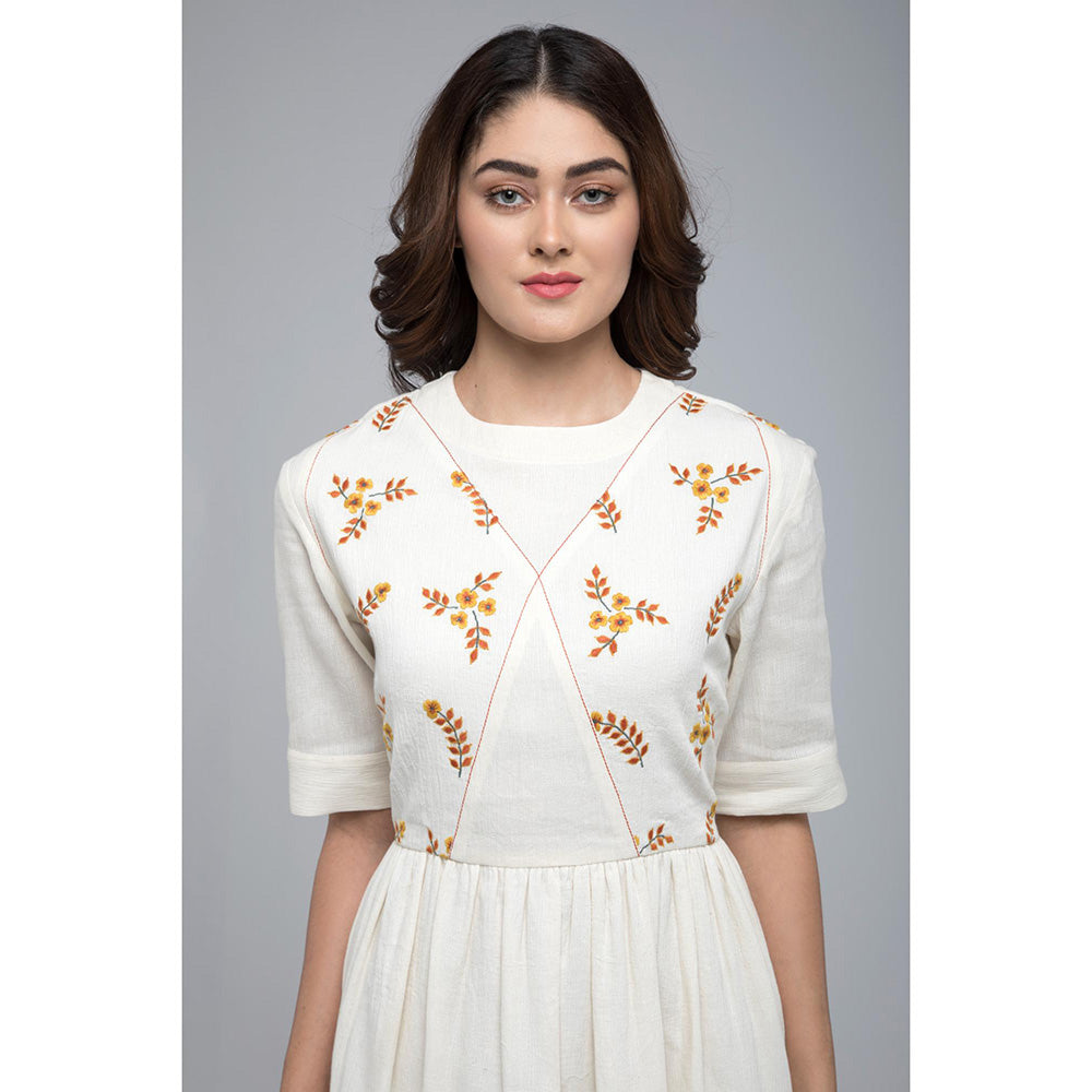 S & V designs Yellow Floral Embroidery Round Neck Maxi Dress